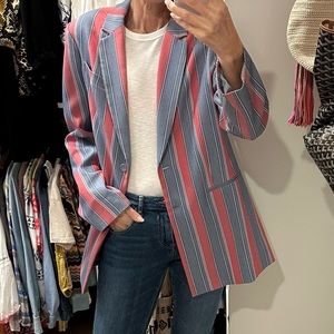 BCBG Maxazria Preppy Blue Combo Stripe Blazer ~ Size L